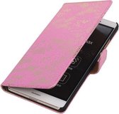 Huawei P8 Max Lace Kant Booktype Wallet Hoesje Roze - Cover Case Hoes