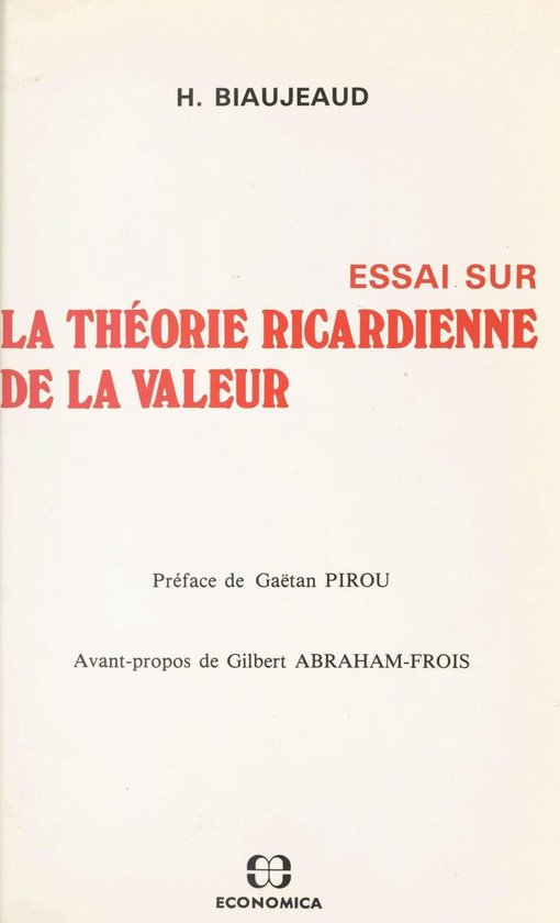 Essai sur la théorie ricardienne de la valeur
