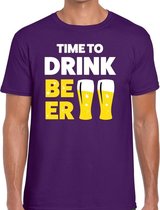 Toppers Time to drink Beer tekst t-shirt paars voor heren - heren feest t-shirts S