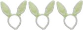 3x Wit/groene konijn/haas oren verkleed diademen voor kids/volwassenen - Verkleedaccessoires - Feestartikelen