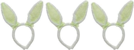 3x Wit/groene konijn/haas oren verkleed diademen voor kids/volwassenen - Verkleedaccessoires - Feestartikelen