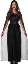 Halloween/horror gothic verkleed bruidsjurk zwart met cape voor dames - Halloween/horror verkleedkleding 42-44 (L/XL)