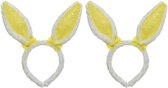 2x Wit/gele Paashaas oren verkleed diademen voor kids/volwassenen - Pasen/Paasviering - Verkleedaccessoires - Feestartikelen