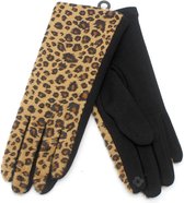 Zachte Handschoenen met Panterprint - Dames - Katoen en Polyester - One Size - Bruin - Dielay