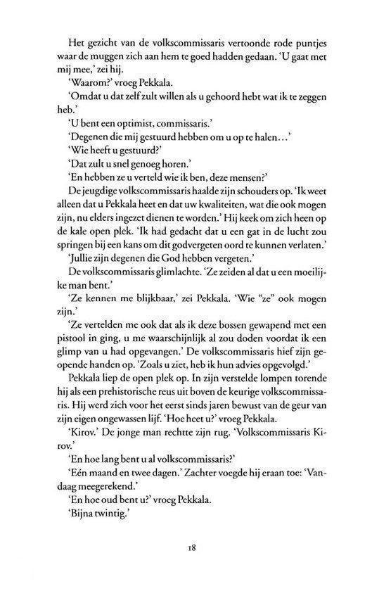 Pagina met tekst en een illustratie van een man in gesprek met een commissaris.