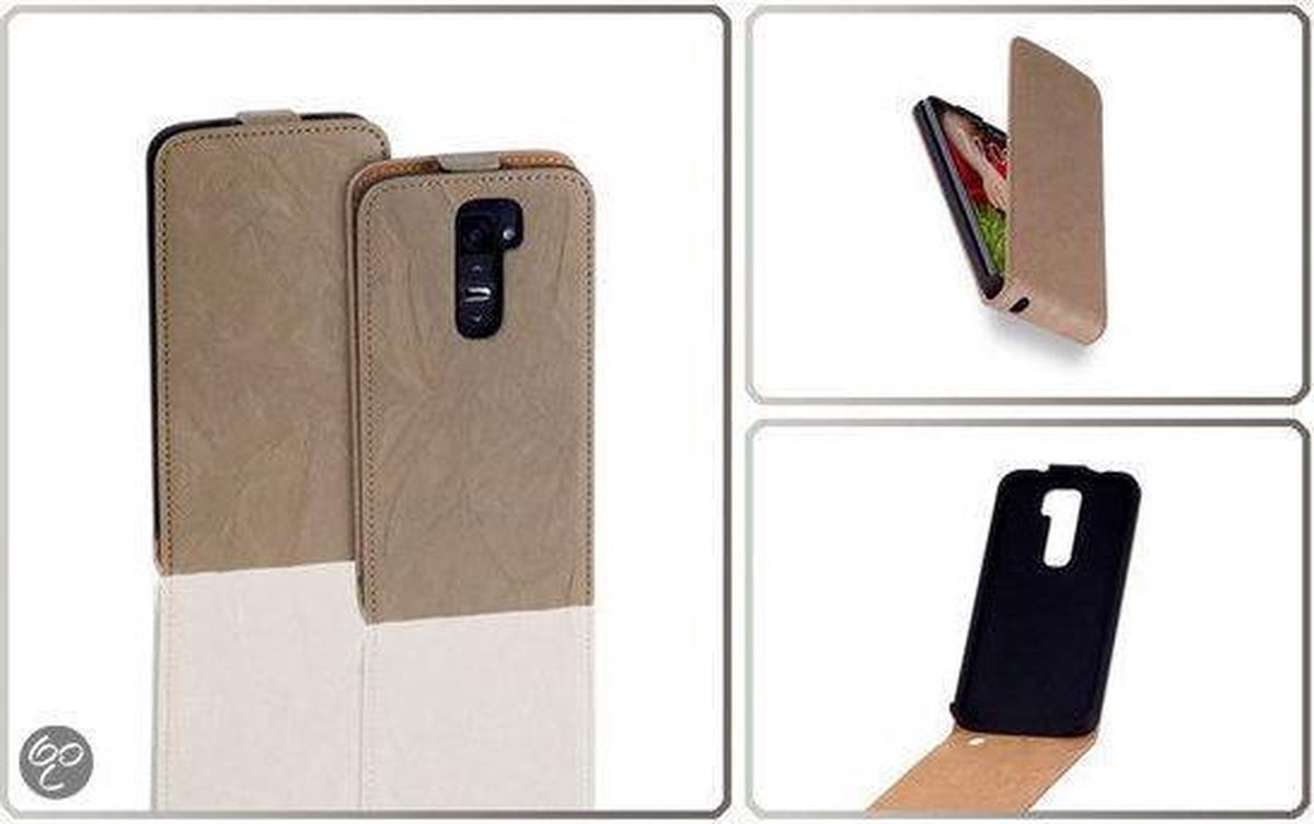 LELYCASE Vintage Lederen Flip Style Case Hoesje LG G2 Creme