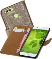 Lace Bookstyle Wallet Case Hoesjes voor Huawei Nova 2 Goud