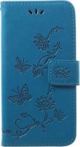 Shop4 - Samsung Galaxy A40 Hoesje - Wallet Case Bloemen Vlinder Blauw