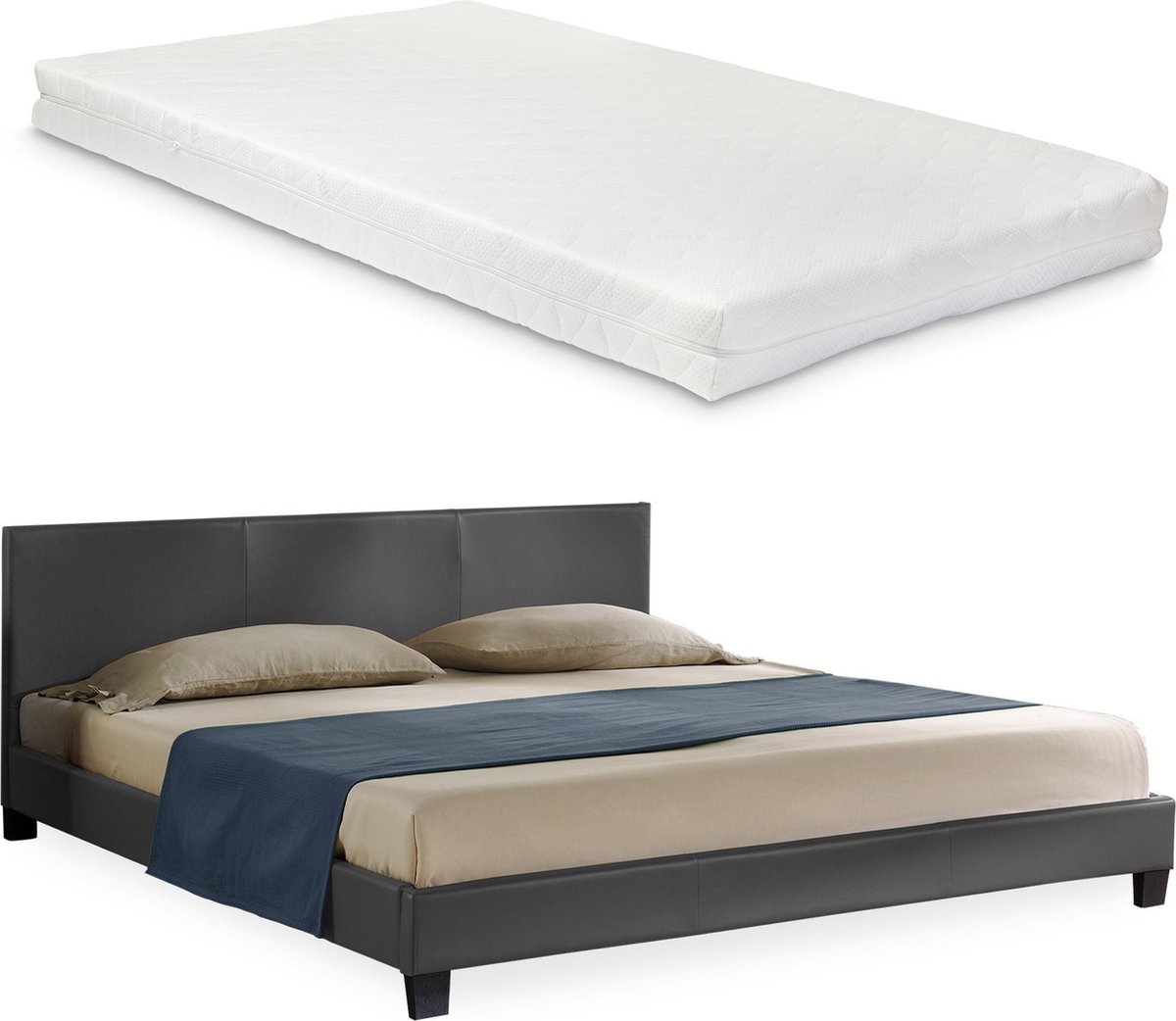 Barcelona Bedframe kunstleer en matras 180x200 donkergrijs