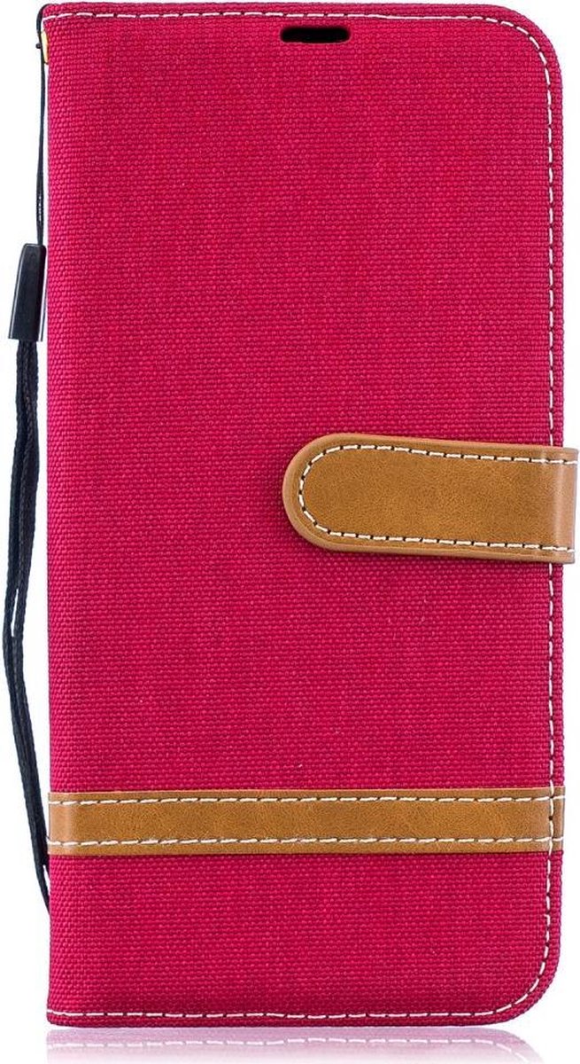 Denim Book Case - Geschikt voor Samsung Galaxy A50 / A30s Hoesje - Rood
