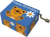 Muziekdoosje verjaardag blauw met beer en melodie Happy Birthday