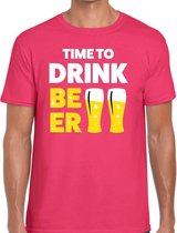 Time to drink Beer tekst t-shirt roze voor heren - heren feest t-shirts M