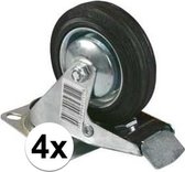 4x Zwenkwiel inclusief rem - 75 mm - verzinkte rubberen wiel - transportwiel