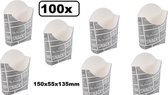100x Frietbakje karton krijtbord 150x55x135mm - Patat friet frites bakje snack