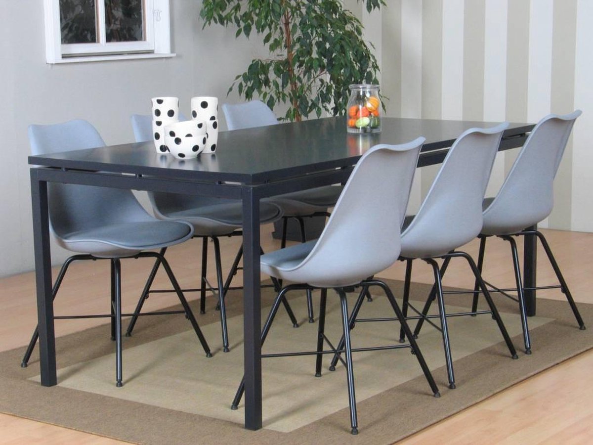 Peak eethoek 67 grijze tafel met 6 grijze stoelen