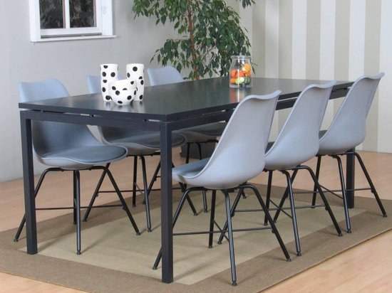 Peak eethoek #67 grijze tafel met 6 grijze stoelen bol.com