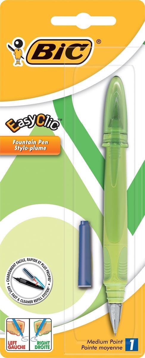 BIC Stylo plume pointe moyenne rechargeable EasyClic vert + 1