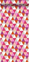 Origin behang grafische driehoeken roze en oranje - 347201