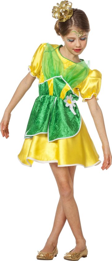 Wilbers & Wilbers - Koning Prins & Adel Kostuum - Koninklijke Kikkerprinses - Meisje - geel,groen - Maat 104 - Carnavalskleding - Verkleedkleding