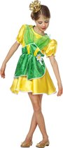 Wilbers - Koning Prins & Adel Kostuum - Koninklijke Kikkerprinses - Meisje - geel,groen - Maat 104 - Carnavalskleding - Verkleedkleding