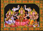 Wandkleed / muurkleed Indiase katoen met glitters – Lakshmi met Ganesha & Saraswati