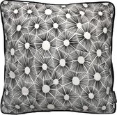 Retro Flower Antraciet Kussenhoes | Katoen / Polyester | 45 x 45 cm | Piped / Bies