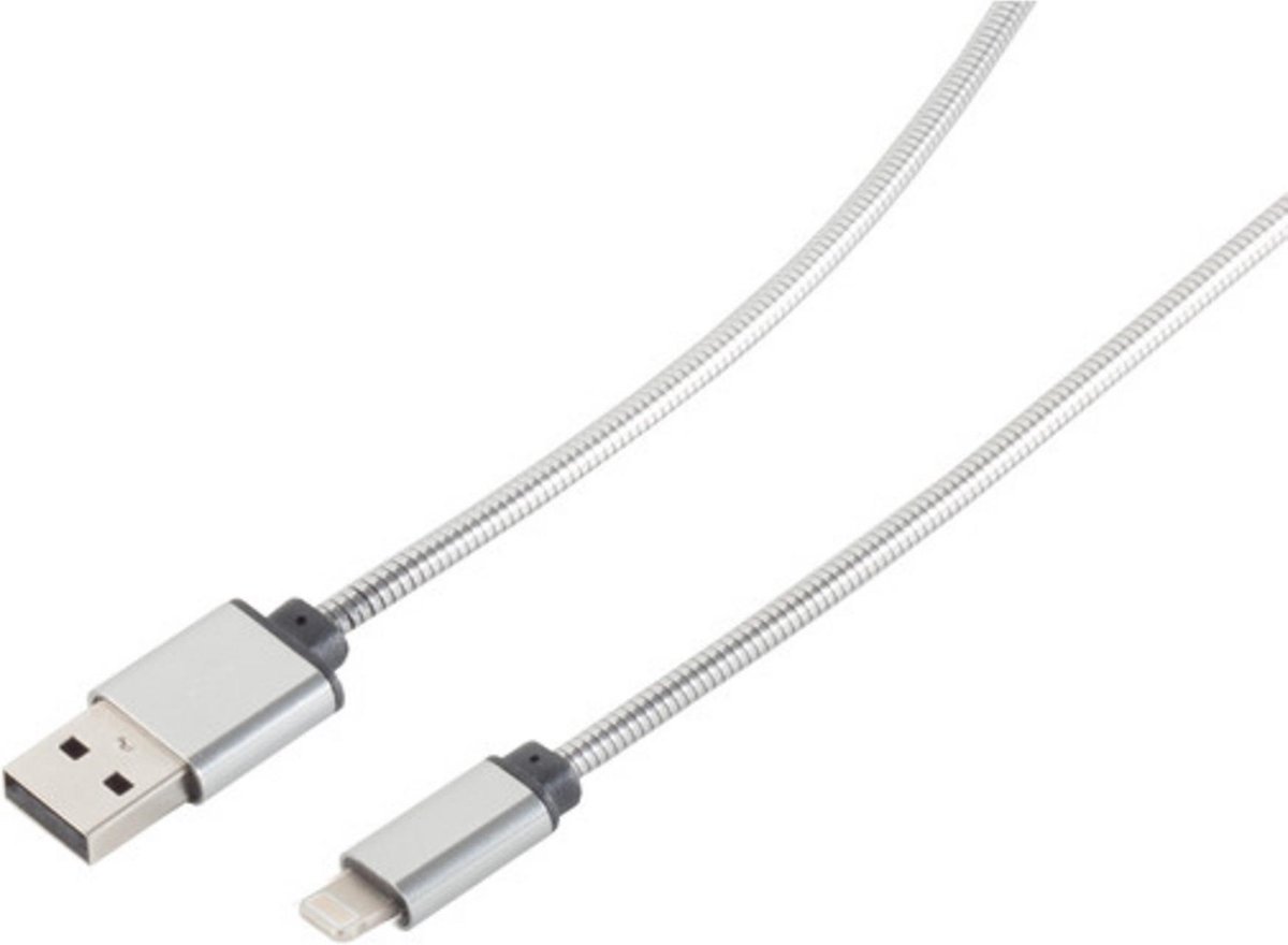 S/CONN 14-13001, 1 m, Lightning, USB A, Zilver, Recht, Recht