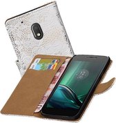 Lace Bookstyle Wallet Case Hoesjes voor Moto G4 Play Wit