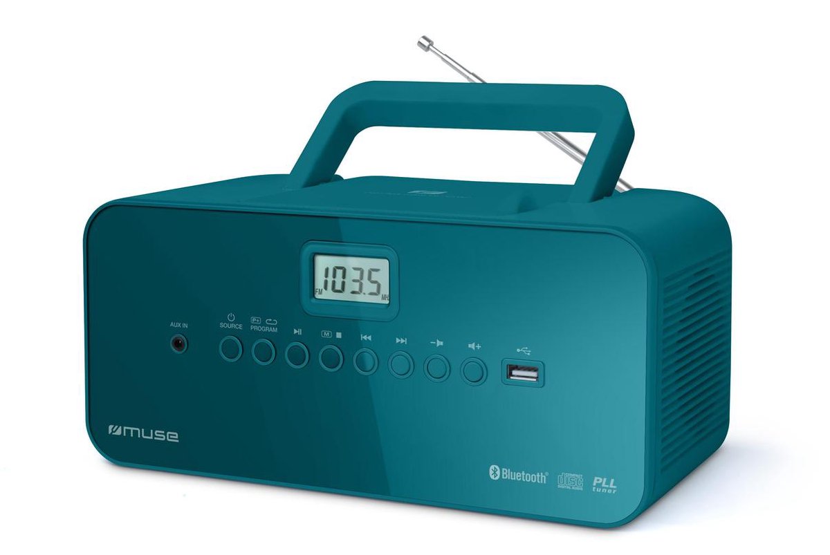 Muse M-30BTB - Draagbare radio/CD-speler met USB en bluetooth, zeegroen