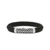 SILK Jewellery - Zilveren Armband - Zipp - 158BLK.18 - zwart leer - Maat 18