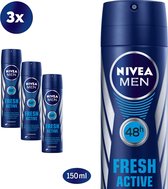 NIVEA MEN Fresh Active - 3 x 150 ml - voordeelverpakking - Deodorant Spray