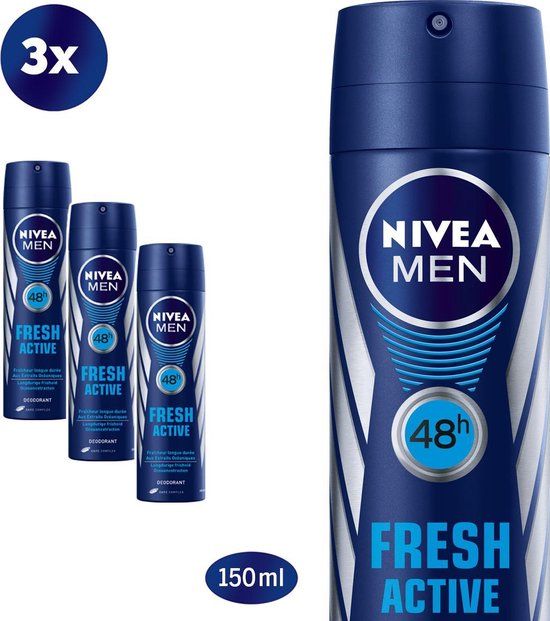 NIVEA MEN Fresh Active - 3 x 150 ml - voordeelverpakking - Deodorant Spray - NIVEA