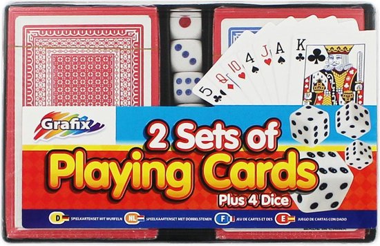 Afbeelding van het spel Set van 2 pak speelkaarten en 4 dobbelstenen