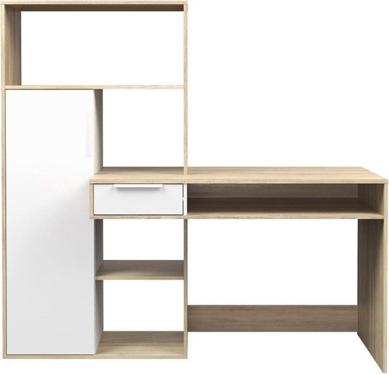 Fula bureau 1 lade en 1 deur eiken decor en wit.