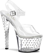 Pleaser - STARDUST-708 Sandaal met enkelband, Paaldans schoenen - Paaldans schoenen - 41 Shoes - Transparant/Zilverkleurig