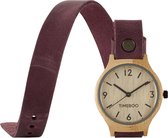 Dames horloge bamboe hout I Twist double aubergine leren band I TiMEBOO ®