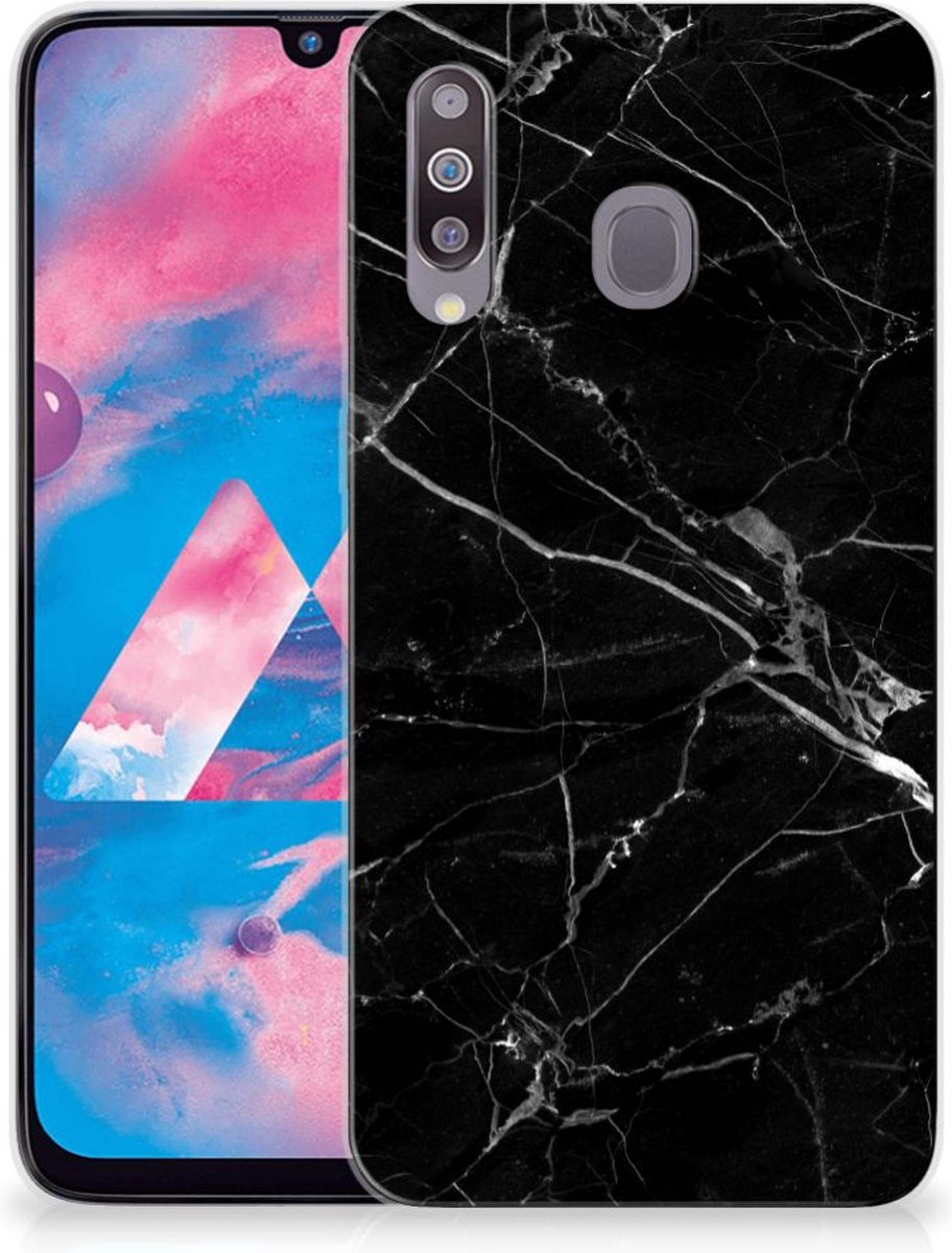 Samsung Galaxy M30 TPU Siliconen Hoesje Marmer Zwart - Origineel Cadeau Vader