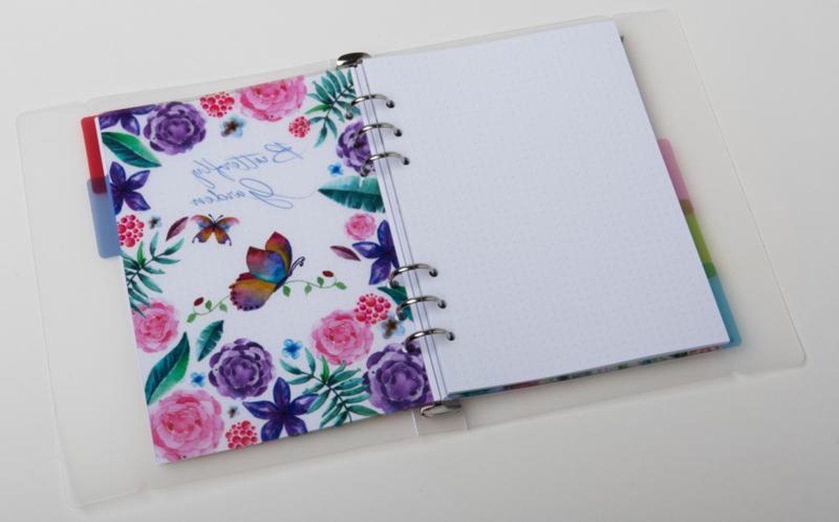 Transparante Agendaomslag A5 Formaat Inclusief 50 Vel = 100 Pagina's 116g/m² Wit Dotted Papier + 5 Tabbladen + 1 Slider Zipbag + Transparante Liniaal + Pen Loop