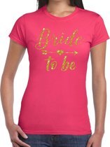 Bride to be Cupido goud glitter t-shirt roze dames S