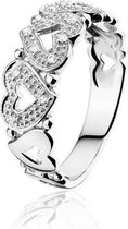 Montebello Ring Carmen - Dames - Zilver Gerhodindeerd - Zirkonia - Hart - 7 mm - Maat 54 - 17.2 mm