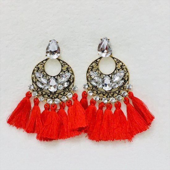 Fashionidea - Grote mooie rode oorbellen met rode kwastjes en stras stenen  | bol.com