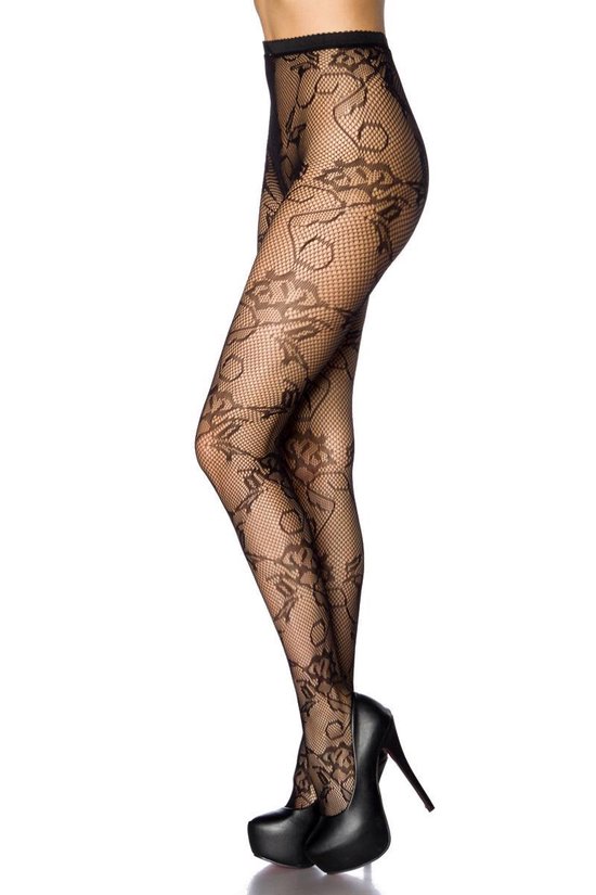 Zwarte Plus Size Net Panty met Vlammen Patroon