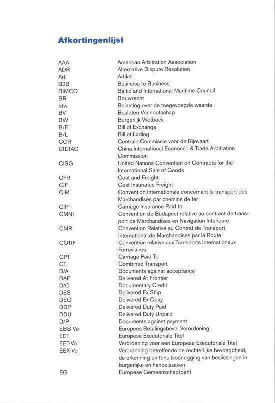 Pagina met de titel "Afkortingenlijst", met de afkorting "AAA" en "American Arbitration Association".