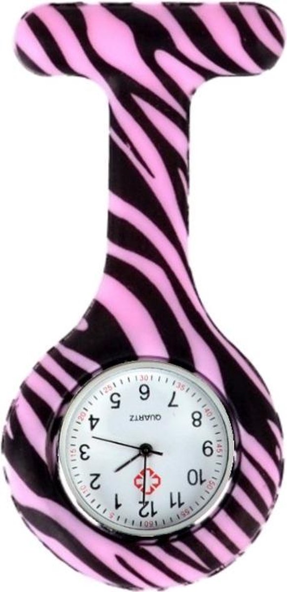 Fako® - Verpleegstershorloge - Zusterhorloge - Verpleegster Horloge - Siliconen Print - Zebra Roze