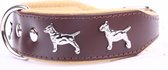 Dog's Companion - Leren halsband Bull Terriër - Lengte: 45cm (32-41cmx40 mm), Kleur: Bruin / Naturel