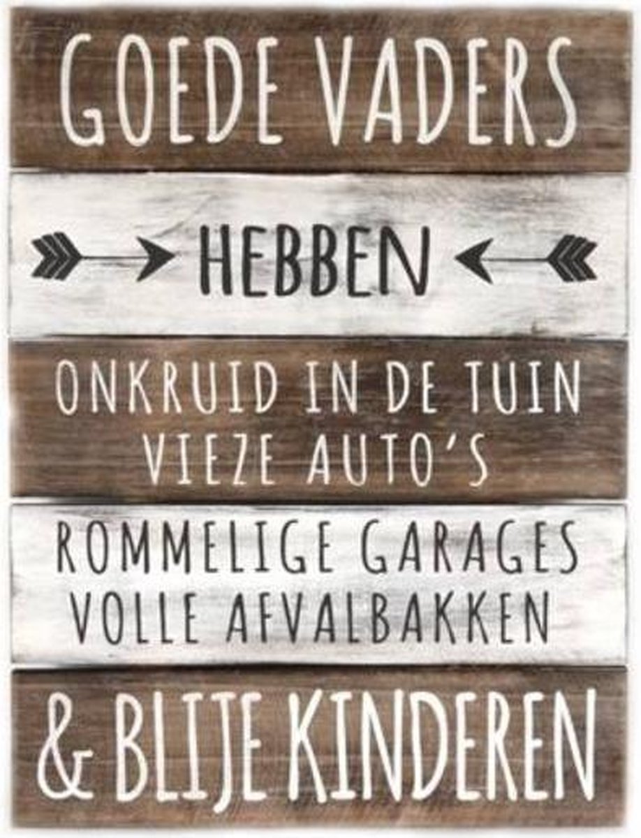 BonTon - Houten Tekstplank - Goede Vaders - 40 cm x 30 cm - Naturel en Antique White