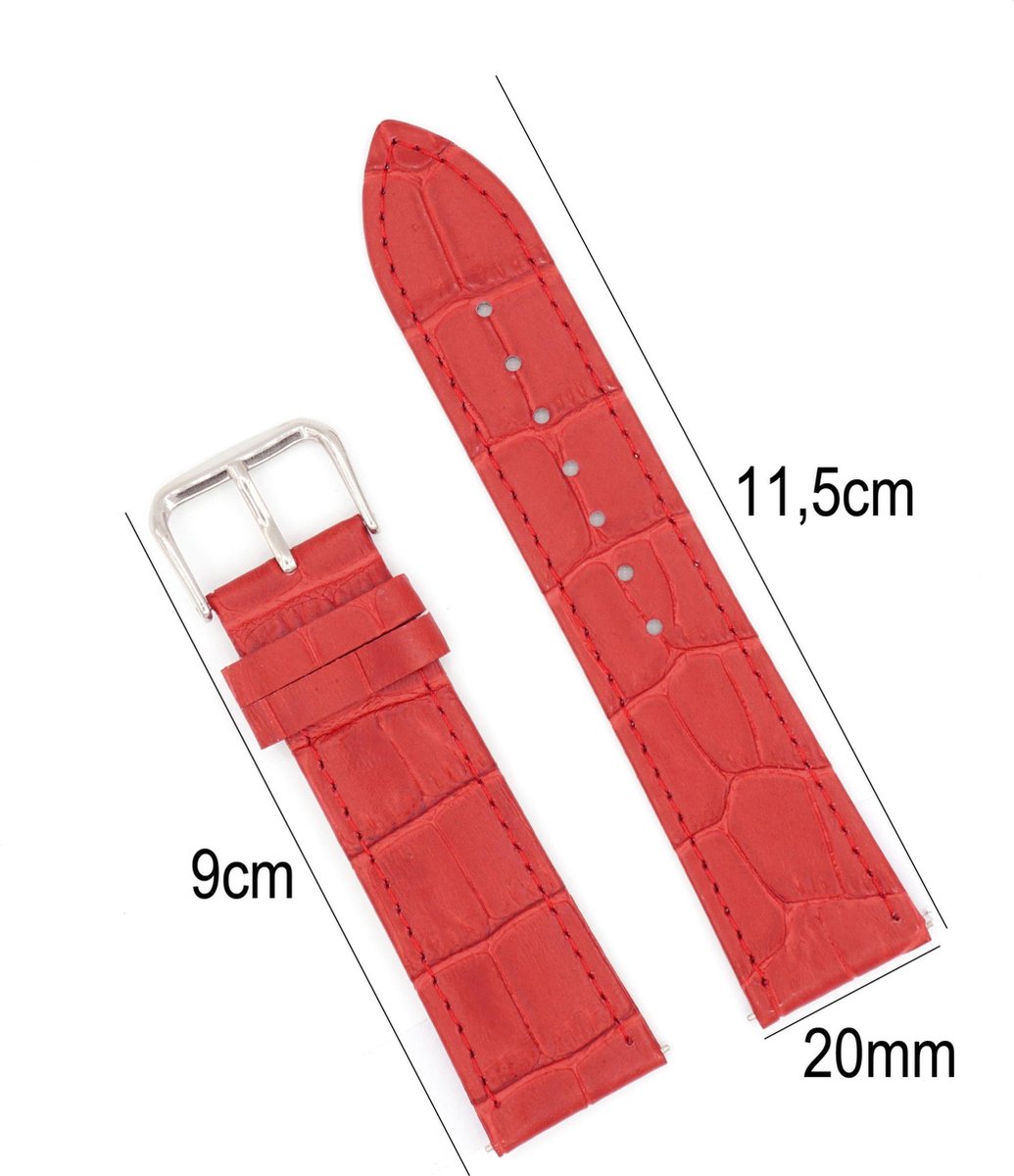 Horlogeband Leer 20mm - Croco Band + Push Pin - Rood - Sarzor - Sarzor