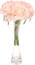 Luxe boeket roze rozen in smalle vaas 20 cm