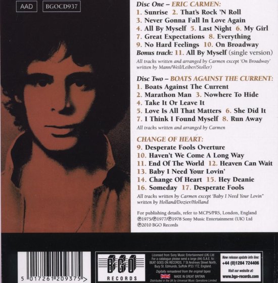 Eric Carmen, 'Change Of Heart' CD-hoes met een zwart-witfoto van de zanger.