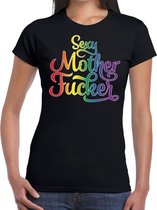 Gay pride Sexy mother fucker t-shirt - zwart regenboog shirt voor dames - Gaypride L